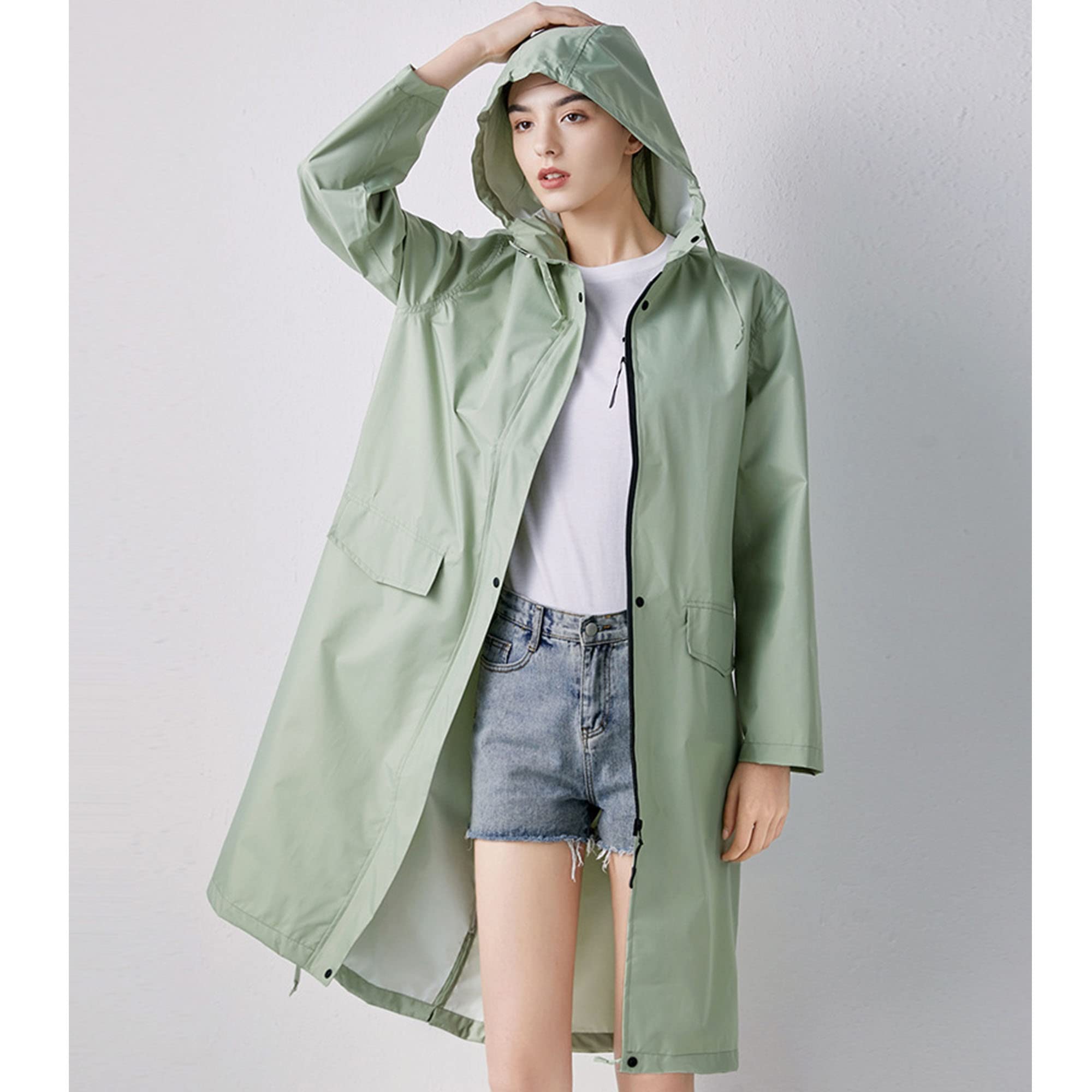 Poncho de Lluvia con Capucha para Mujer, Chubasquero Impermeable Capa Lluvia Elegante Ropa de Lluvia con Bolsa de Almacenamiento para Ciclismo Senderismo Pesca Camping