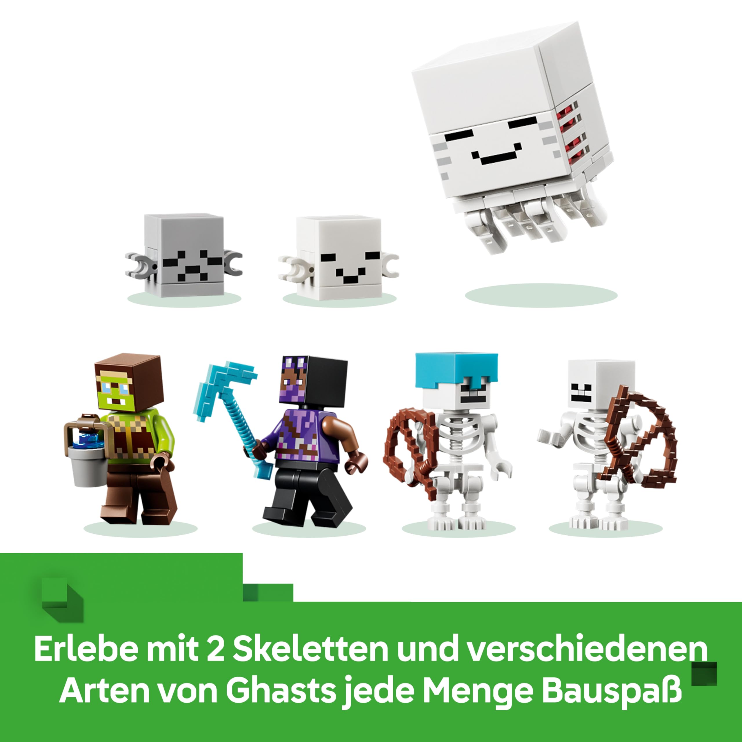 LEGO Minecraft Ghast-Station - Spielzeug mit 8 Figuren inkl. 2 Skelette und 4 Ghasts mit Zubehör - Zimmerdeko für Kinder - Gaming-Geschenk für Jungen, Mädchen und Fans ab 9 Jahren - 21597