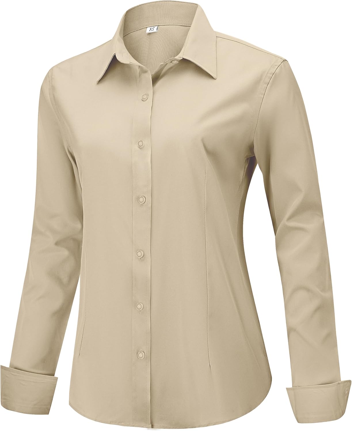 Soft Wrinkle-Free Women's Button Down Dress Shirts Solid Long Sleeve Work Blouses Fit Stretch Casual Tops XXS-6XL - Image 2