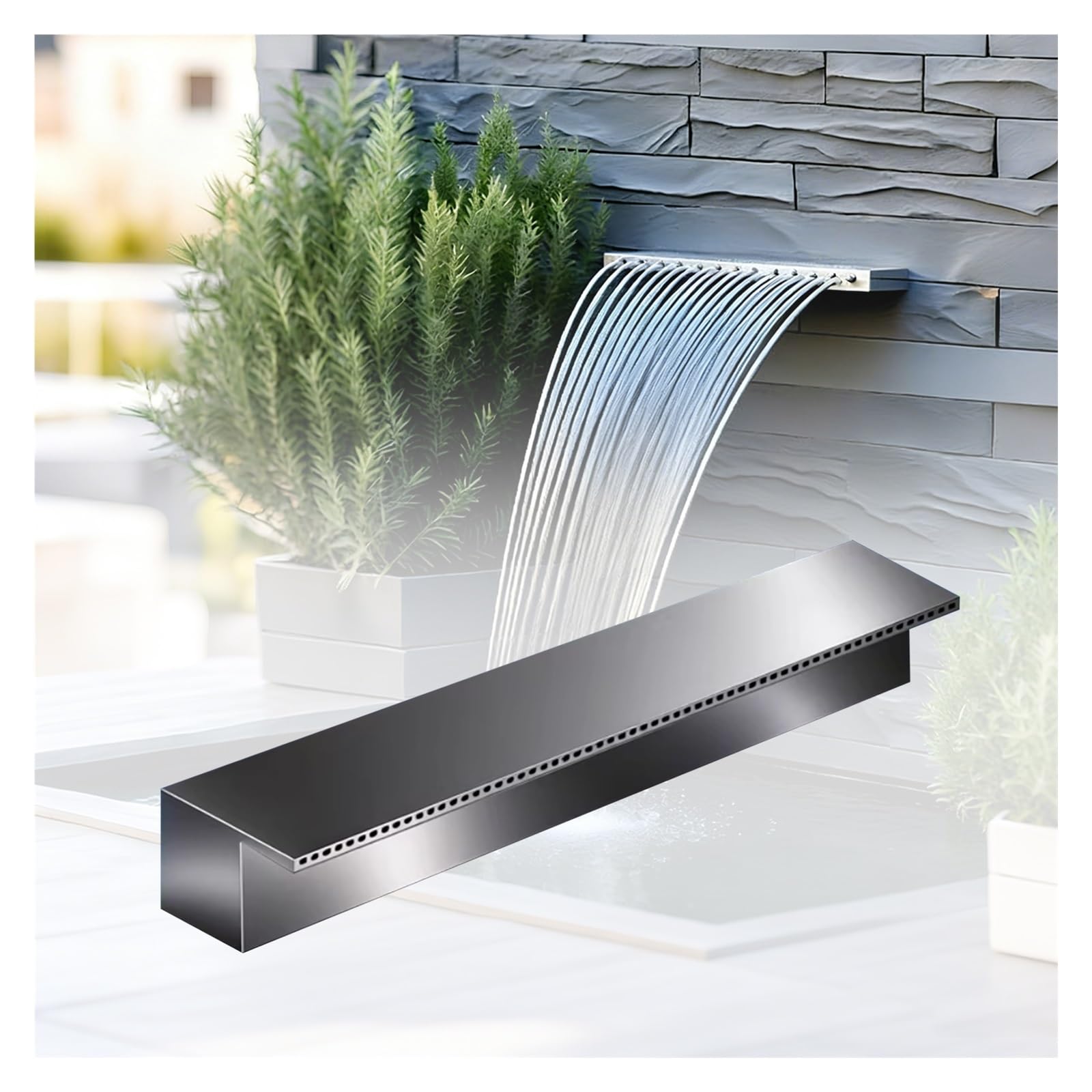 Fontaine à déversoir en cascade inox 38 cm encastrée pour jardin