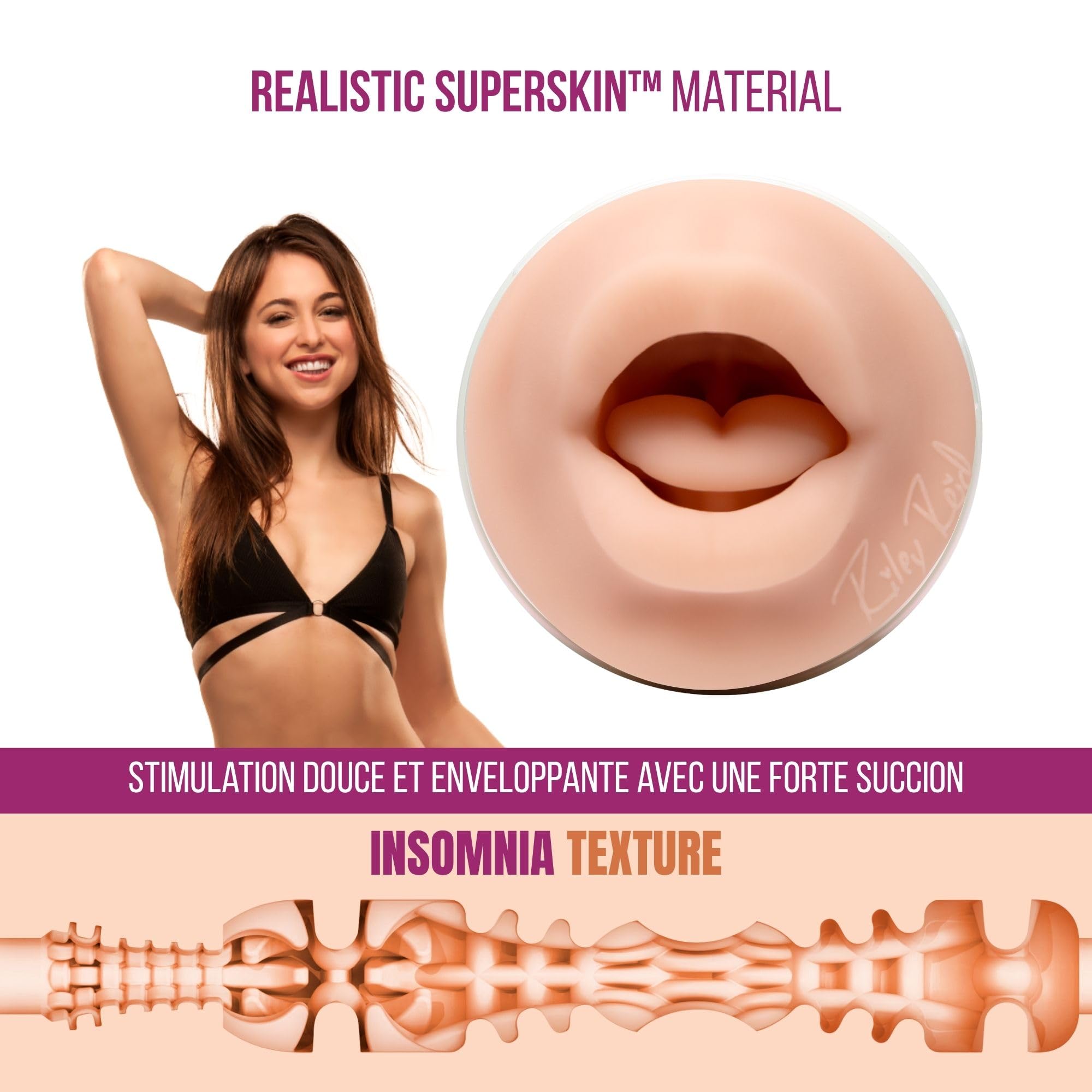 Fleshlight Riley Reid Insomnia (Mouth) - Masturbateur Homme Real Experience - Sensation Intense - Facile à Nettoyer