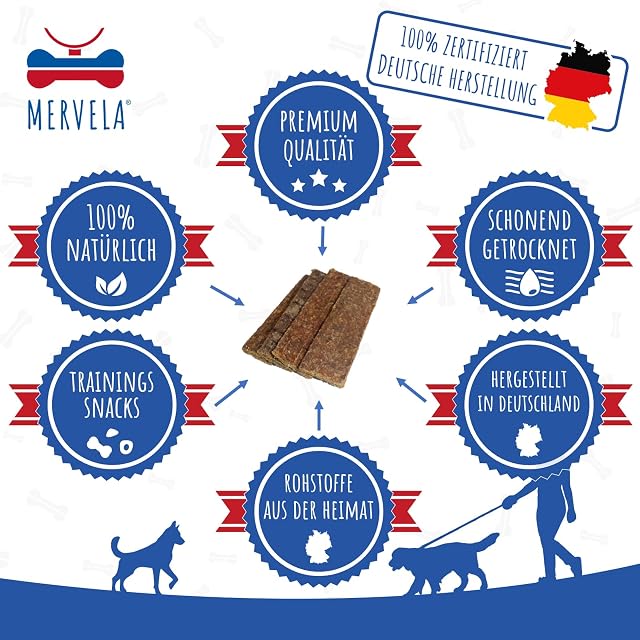 Foto 6 de 7 de MERVELA® Tiras de carne de vaca, 1000 gramos, calidad alemana, para perros alérgicos, recompensa