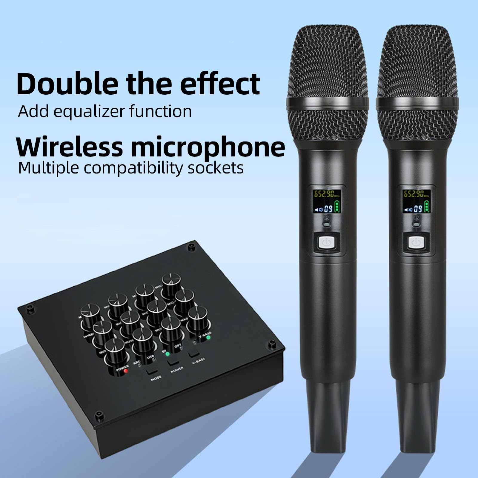Tosuny Mikrofon Bezprzewodowy System Miksowania Karaoke, Podwójny Ręczny Mikrofon Bezprzewodowy do Karaoke, Telewizora, Komputera, Głośnika, Wzmacniacza, Obsługa HDMI, AUX i Wejśc
