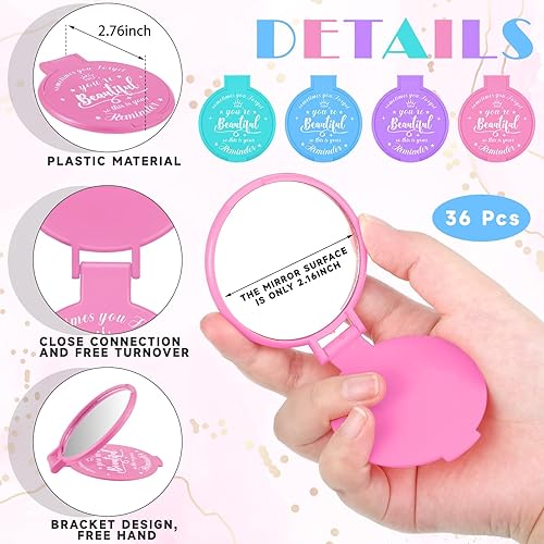 Miniatura 9 de 36 piezas de espejo compacto inspirador de 2.76 pulgadas, espejo redondo de vidrio para maquillaje, monedero personal, mini espejo, regalos para