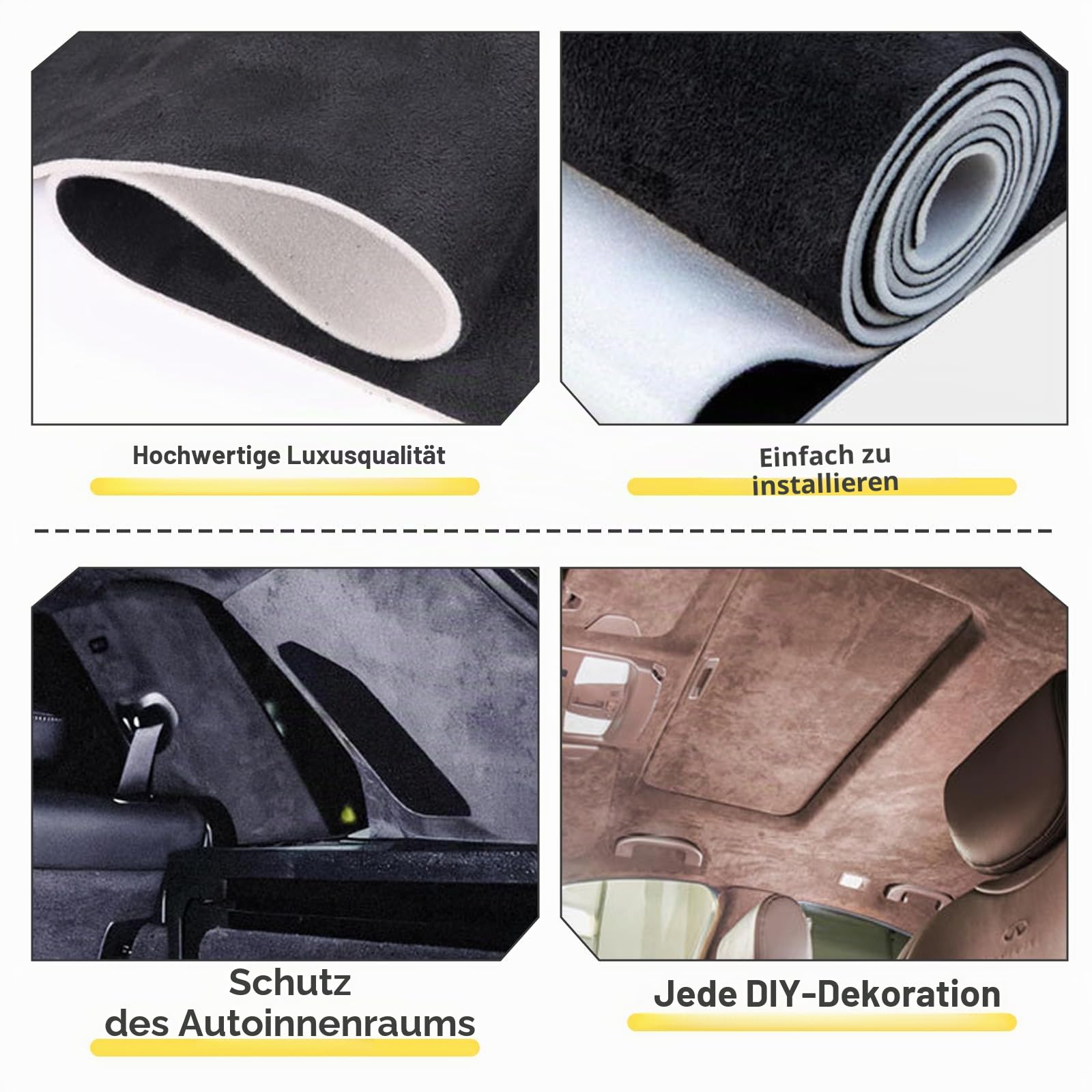 Dachhimmel Stoff, Wildleder Autohimmelstoff mit 4 mm Schaumstoff-Rückenmaterial, Wildleder-Headliner Stoff für Automobil,Zuhause, Caravan, Boot, Heimwerker,Ersatzreparatur (Schwarz, 200x150cm)