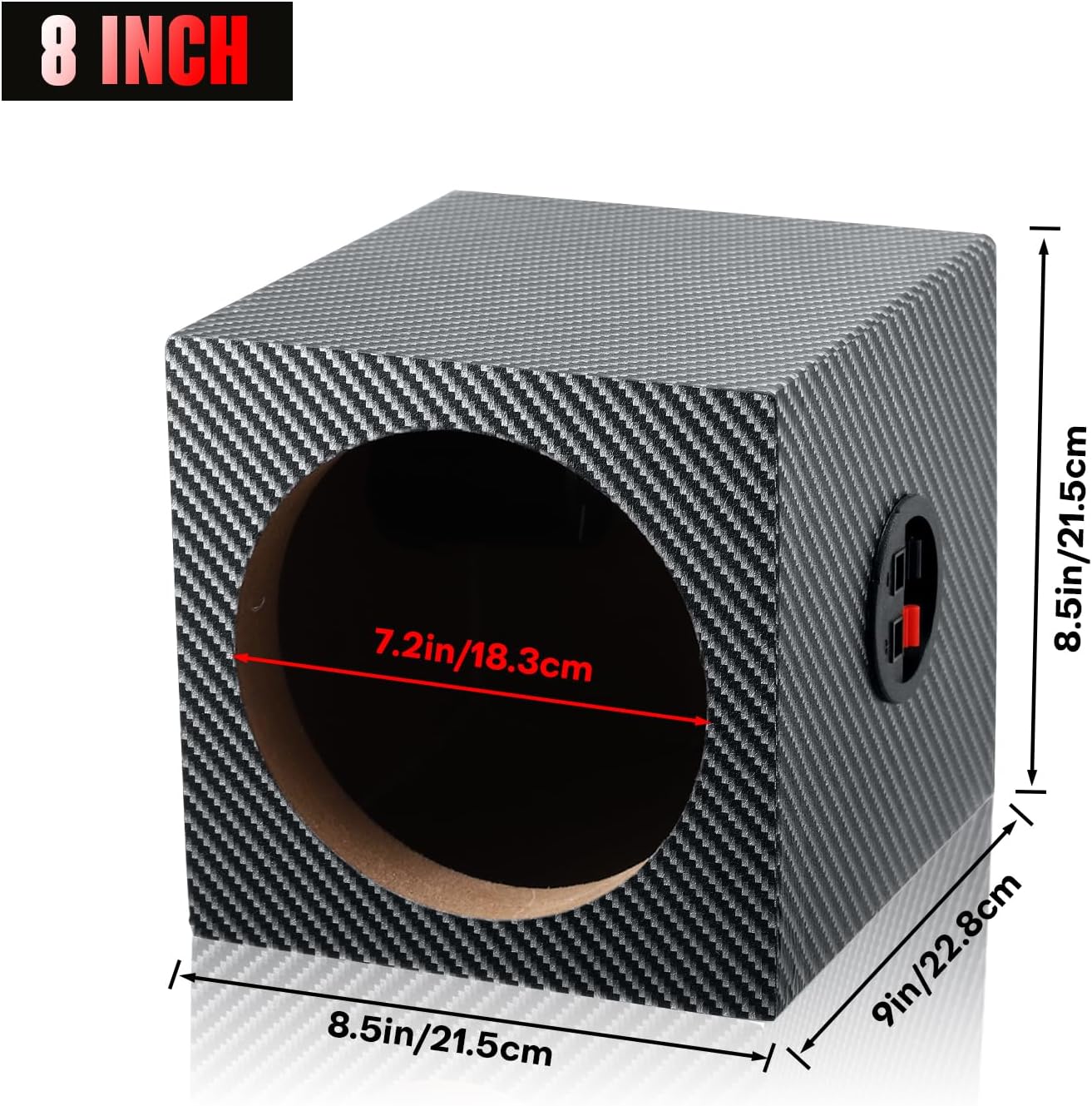 8 Inch Ported Wooden Speaker Enclosure, Single Vented Speaker Box Enclosure, American Sound Connection Car Audio Speaker Box w/Sound-Absorbing Cotton & Terminal Cup & Speaker Spikes Pad Mat