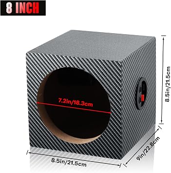 8 Inch Car Audio Enclosures, Subwoofer Sub Box Enclosure, Vented Speaker Enclosure, Carpet Unloaded Box with Sound-Absorbing Cotton & Speaker Spikes Pads Mat