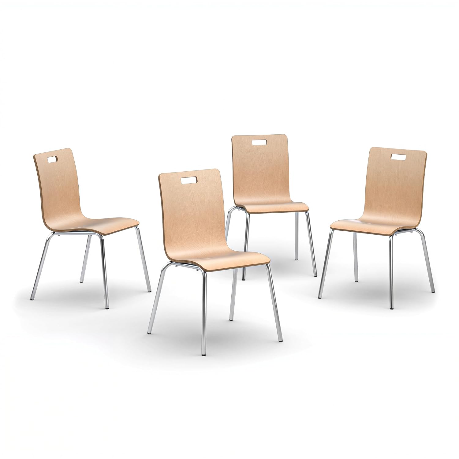 OEF Furnishings OEFBCC22/4 Commercial-Grade Bentwood Cafe Chair with Chrome Steel Frame (Natural, 4-Pack)