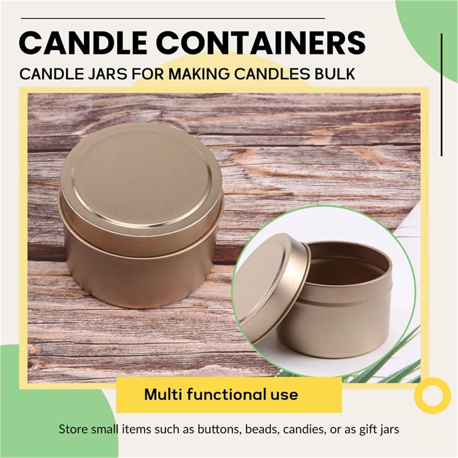 Barattoli per Candele Confezione da 24 barattoli di Latta for Candele con Coperchio, 4 Once, Metallo for Fai Te, Arti e Mestieri