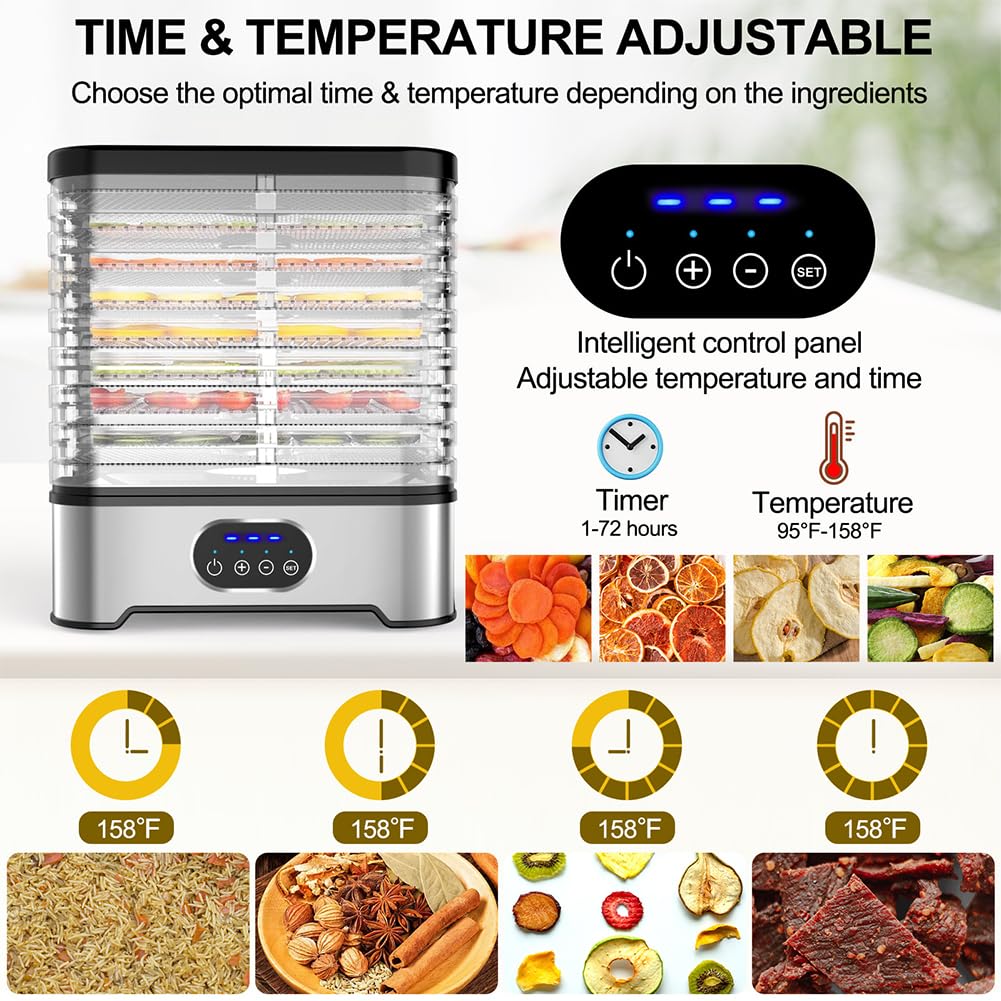 Trockenfrüchte-Maschine mit 8 Ebenen, Temperaturkontrolle, intelligenter Lebensmitteltrockner für Zuhause, Küche