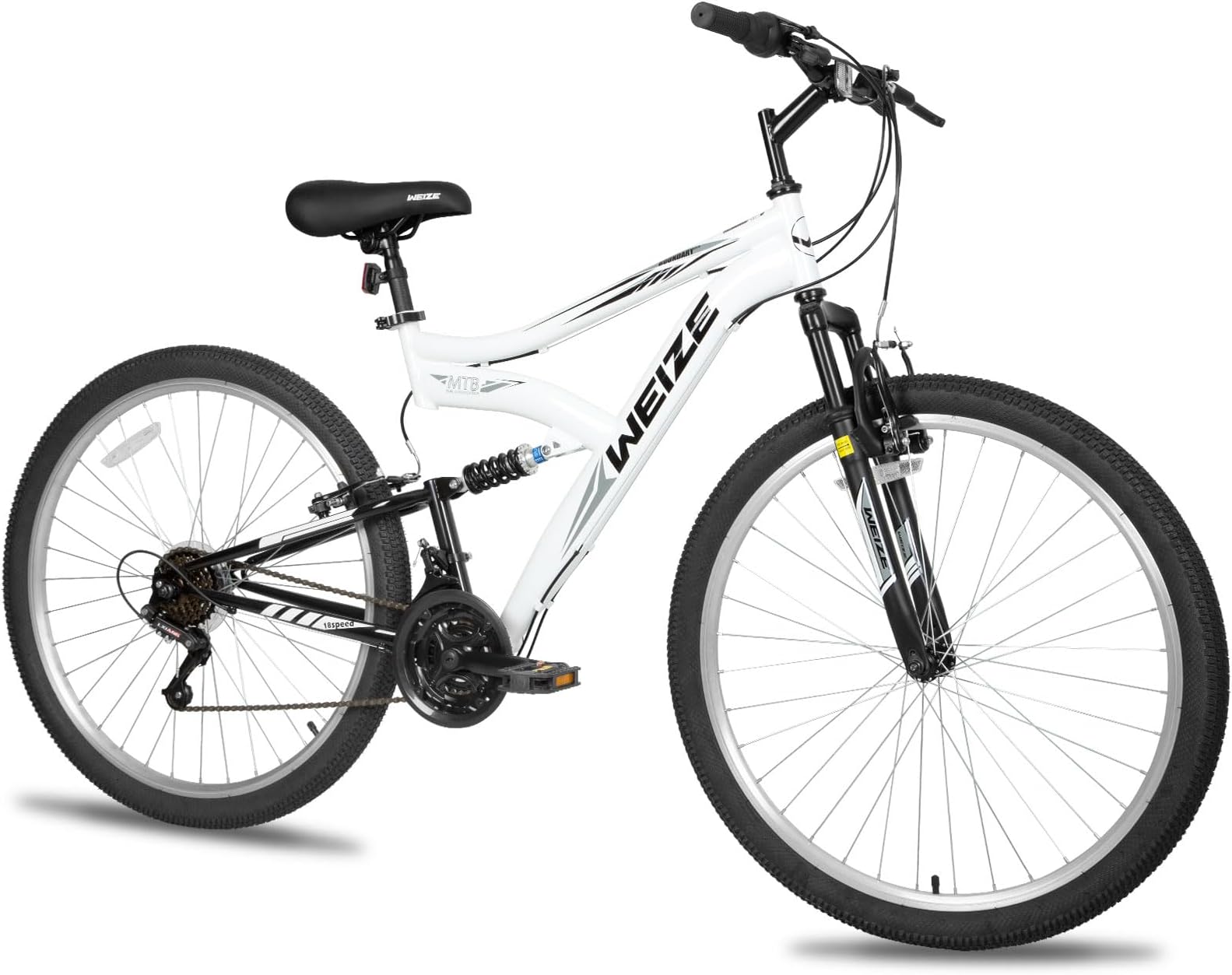 WEIZE Mountain Bike, 27.5 inch Outdoor Cycling Bike,18-Speed/High-Carbon Steel/Dual Full Suspension, Adjustable Ergonomic Seat for Men Women Adult, MTB Bicycle with Suspension Fork (White)