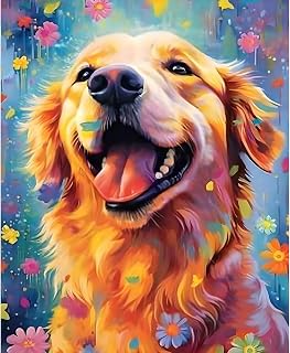 Golden Retriever Paint by Numbers Kit for Adults Beginner,Cute Dog Paint by Number Kit for Adults ,Adult Paint by Number Canvas with Paintbrushes and Acrylic Pigment 16x20 inch,Golden Retriever
