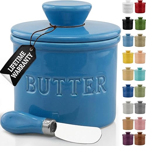 Miniatura 36 de Priority Chef Recipiente para Mantequilla con Tapa y Línea de Agua, Plato Francés de Cerámica para Mantequilla para Dejar en la Encimera, Gris Claro