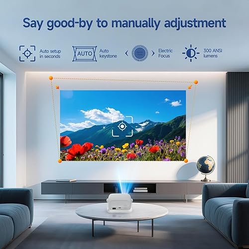 Vista 6 de [Enfoque eléctrico y aplicaciones integradas] Proyector portátil nativo 1080P compatible con 4K con sistema operativo Smart TV OS, Bluetooth, WIFI