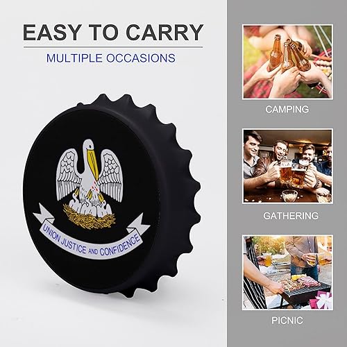 Miniatura 6 de Abrebotellas con bandera de Luisiana, portátil, para bebidas, cerveza, con adhesivo magnético para nevera, para mujeres y hombres