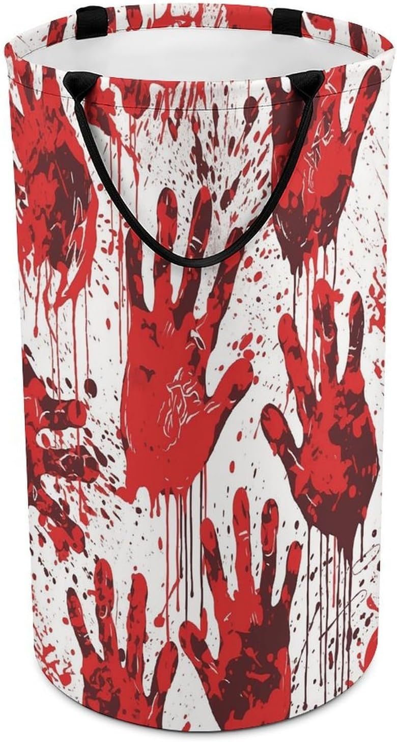 Bloody Handprints Laundry Hamper Large Collapsible Laundry Basket with Handles Waterproof Clothes Hamper Portable Dirty Clothes Basket for Bedroom Laundry Room Closet Bathroom