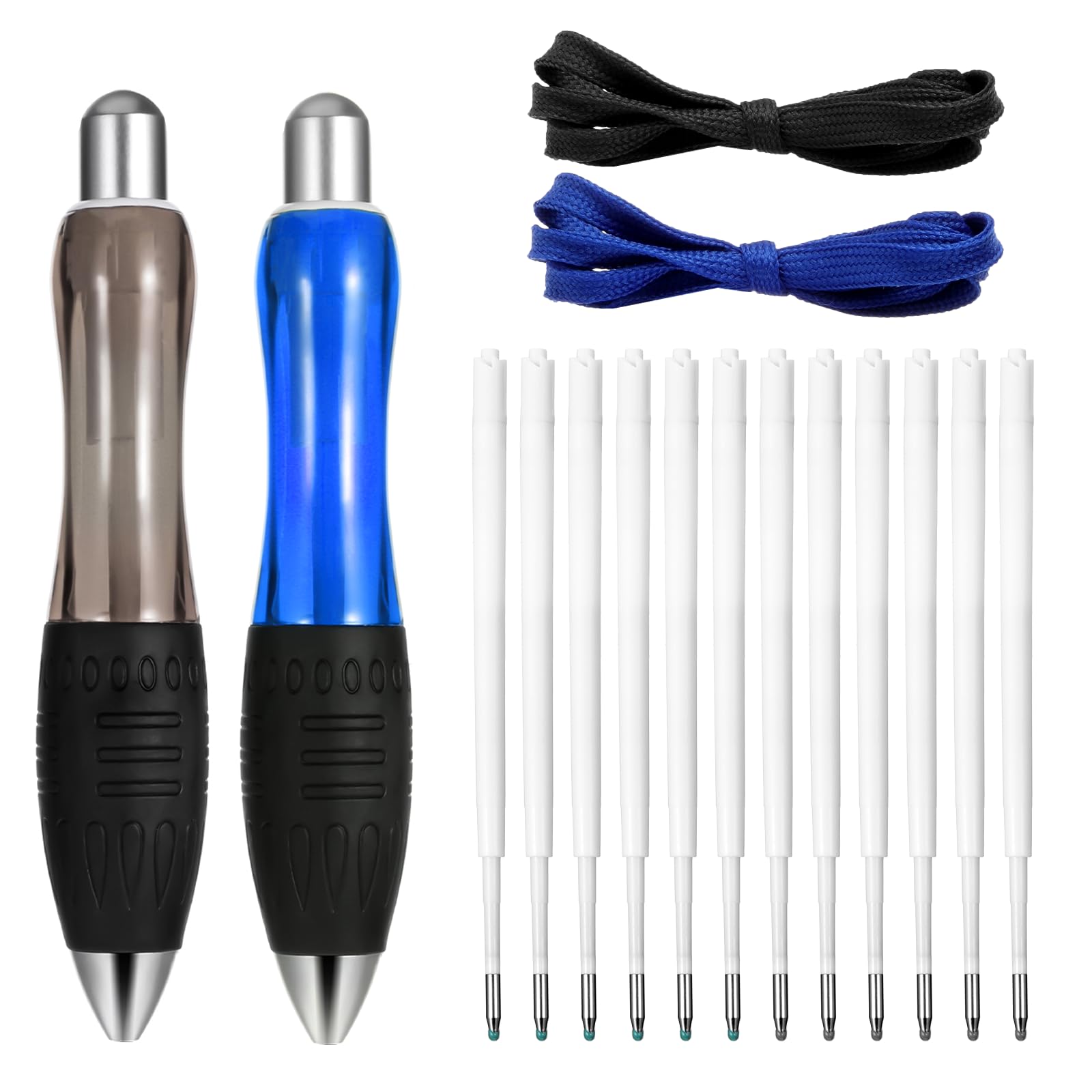 Sibba 14x Retractable Big Fat Pens - 2 Heavy Weighted Wide Grip Ballpoint Pen with 12 Refills Black & Blue Ink Fat Pens Aids Writing for Tremor Arthritis Hands Low Grip Strength Handicap Carpal Tunnel