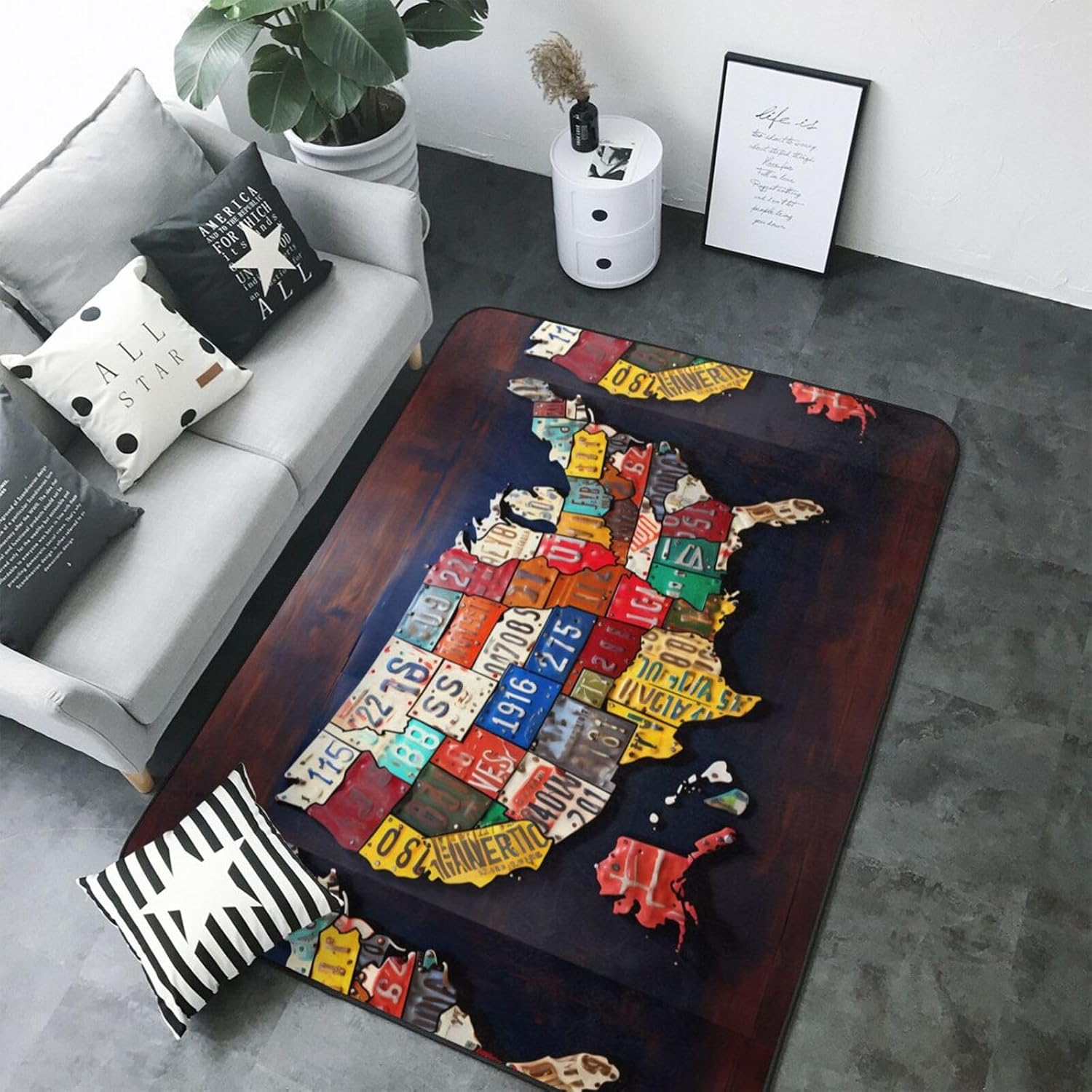 Flannel Non-Slip (License Plate Map) Rug Pad 80×50in Soft Washable Protective for Hardwood Floors Bedroom Bathroom Living Room