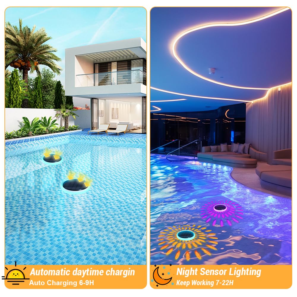 2 Stück Poolbeleuchtung Unterwasser Solar, IP67 Wasserdicht Teichbeleuchtung Solar Pool Licht mit Fernbedienung, 12 Farbmodi, Timer für Whirlpool, Schwimmbad, Badewanne Deko