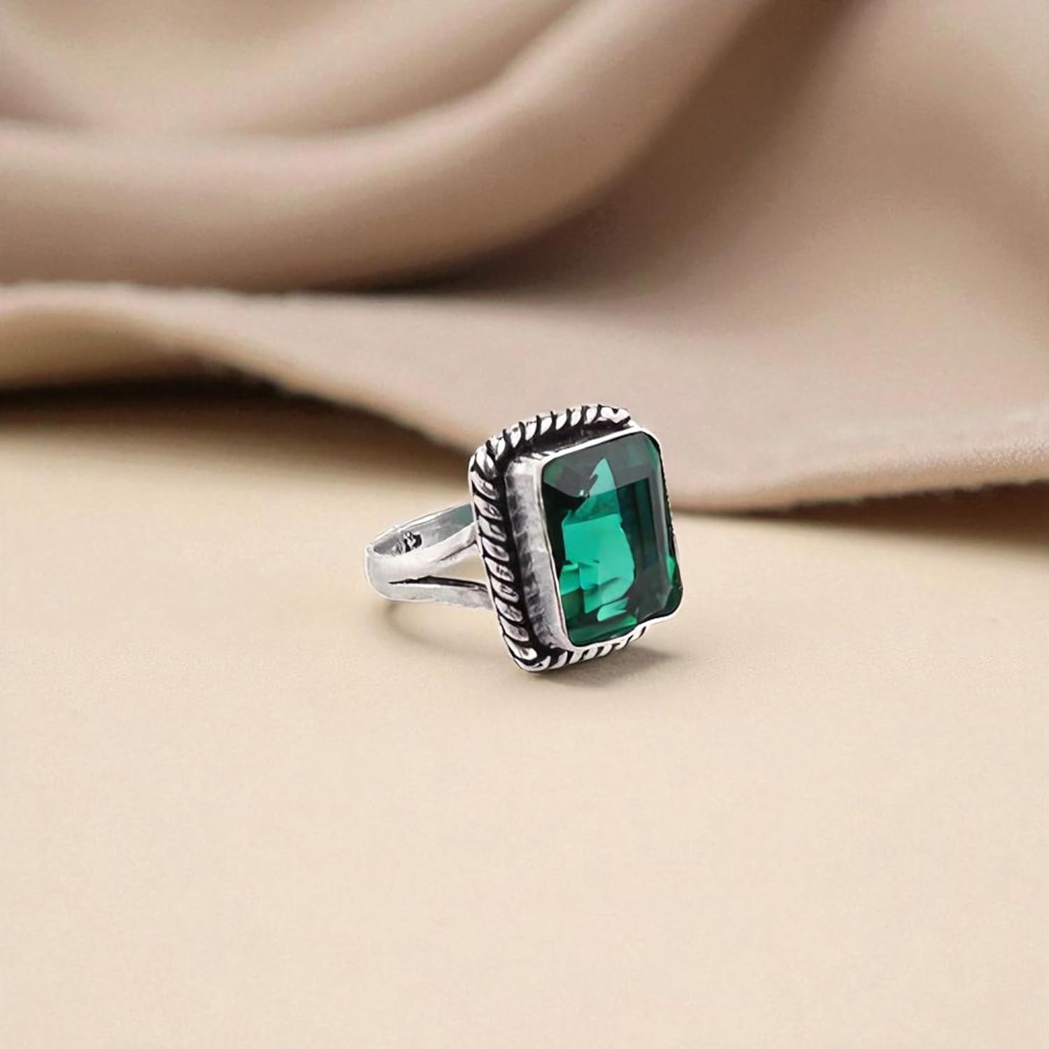 Anagha Jewels Dainty Gemstone 925 Sterling Silver Statement Handmade Bohemian Ring, 10X12mm Rectangle Cut Bezel Set Oxidized Ring For Women, Designer Partywear Jewelry, Birthmonth Jewelry - Image 3