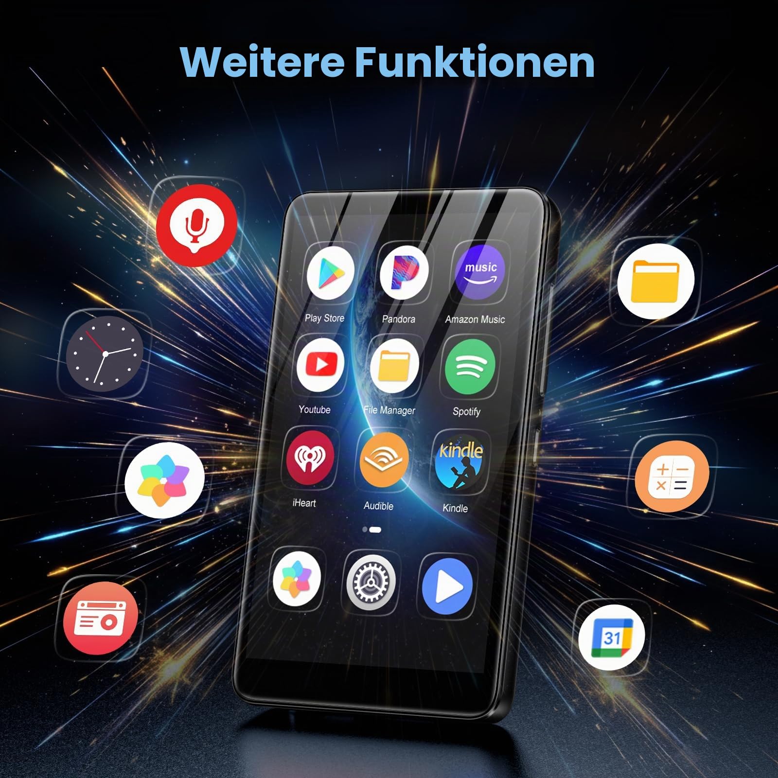 Diofox MP3 Player mit Bluetooth und WiFi, Android 13 OS, 3+32GB Speicher, 4,02-Zoll-Touchscreen MP3 MP4 Player Spotify, Amazon Music, Deezer, Play Store, schwarzer Digitalmusik-Player, bis zu 512GB