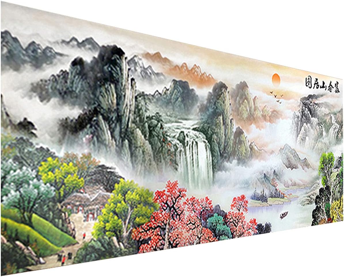 Instarry DIY 5D Diamond Painting Set Full Drill Diamond Dwelling in The Fuchun Mountains Rhinestone Cross Stitch Room Decor Art Craft Set 47.2x19.7 inch