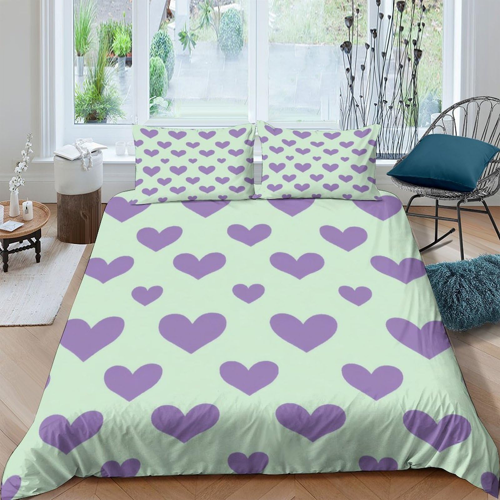 Ctjqhvkz Style-8 3D Printed Purple Heart Fitted Sheet Microfiber Soft Breathable Pastel Love Mattress Cover For Bedroom Dorm Decor Single（135X200cm）