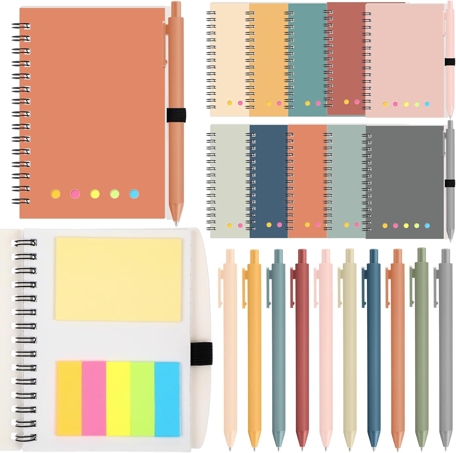 Chuangdi 20 Sets Teacher Appreciation Gifts Bulk, Boho Spiral Notebook with Sticky Note and Bamboo Pen, Inspirational Thank You Team Gift for Administrative Professionals Day, Office Employee (Ethnic)