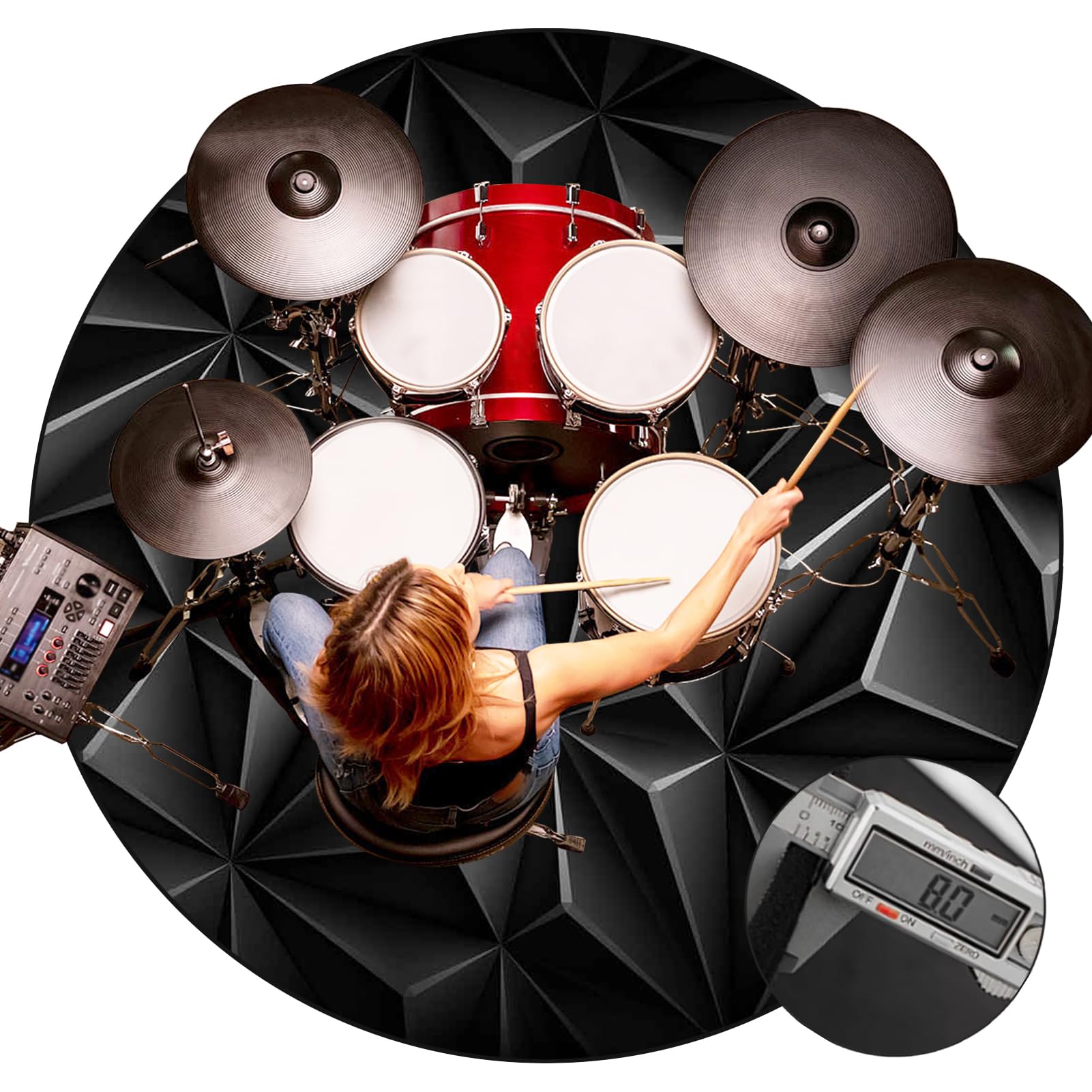 100 cm Schlagzeugteppich Drum Teppich, Rund Schallschutz Akustik Teppich, Professionelles elektronisches Jazz Schlagzeug Teppich Kit für Bass Drum Snare Drum und andere Instrumente Teppiche