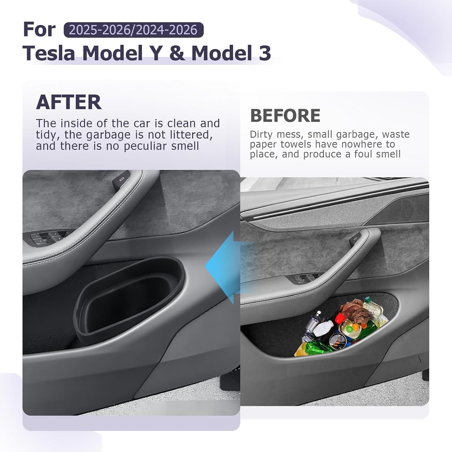 LUWU Car Trash Can for Tesla Model Y 2025-2026 & Model 3 2024-2026, Waterproof Silicone Auto Garbage Bin, Portable Door Mount Trash Bin, Interior Accessories for Model Y/3