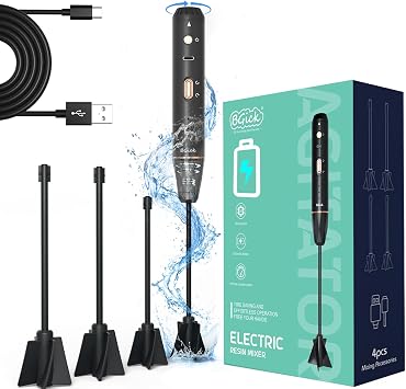 Upgraded Resin Mixer, Handheld Rechargeable Mixer with Minimizing Bubbles,Epoxy Resin Mixer for Resin, Silicone Mixing, Resin Molds, DIY Crafts Included 4 pcs Paddles Black