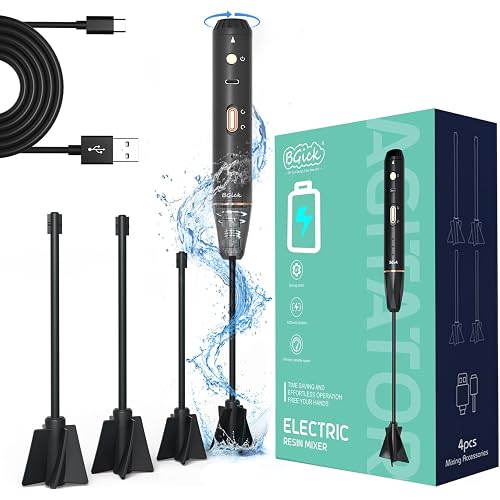 Upgraded Resin Mixer, Handheld Rechargeable Mixer with Minimizing Bubbles,Epoxy Resin Mixer for Resin, Silicone Mixing, Resin Molds, DIY Crafts (Included 4 pcs Paddles) (Black)