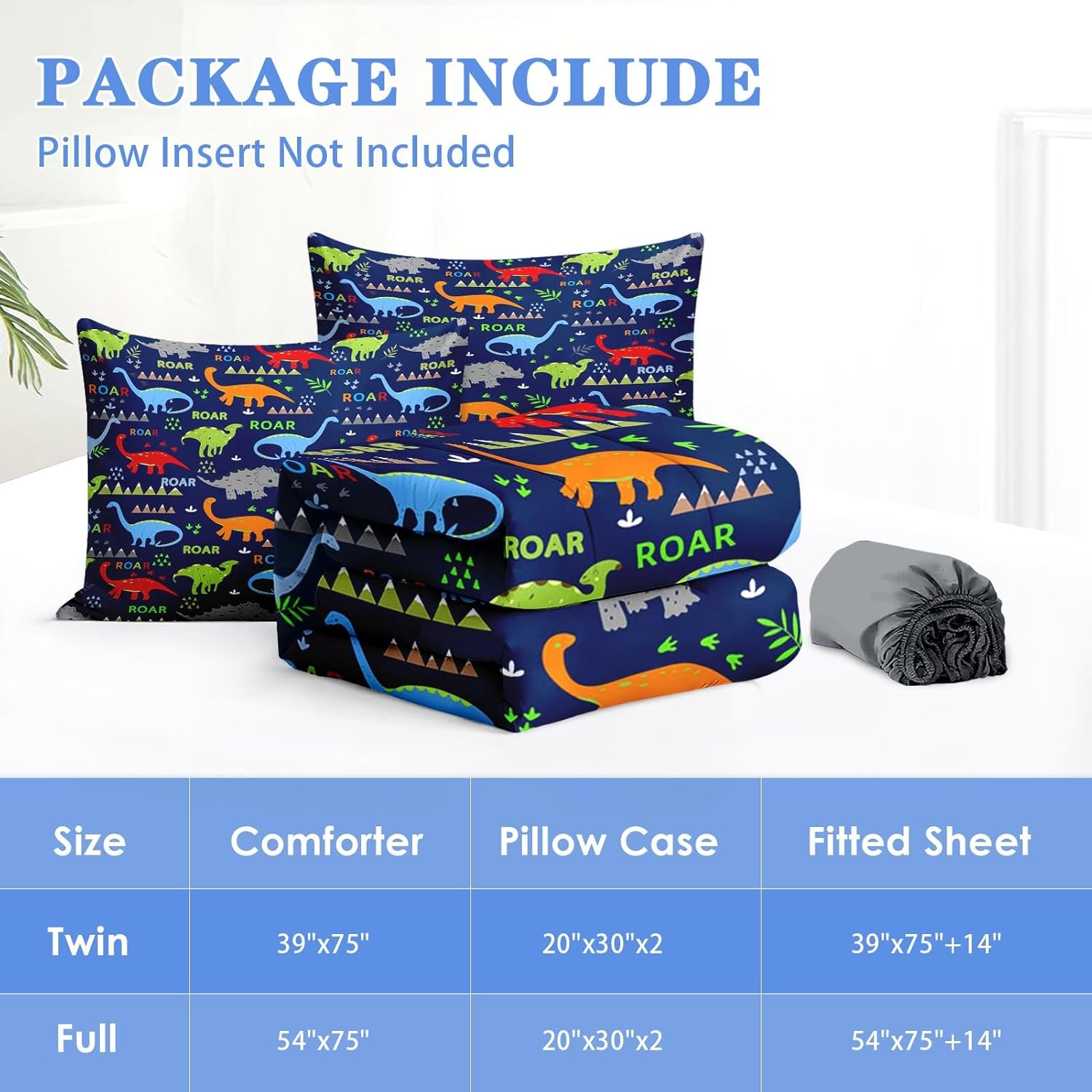 Nesker Zipper Bedding Twin Cartoon Dinosaur Zip Up Bedding Set for Boys and Kids, Wildlife Animal 3 Pcs Comforter Bed in a Bag with Fitted Sheet and 2 Pcs Pillowcases - Image 6