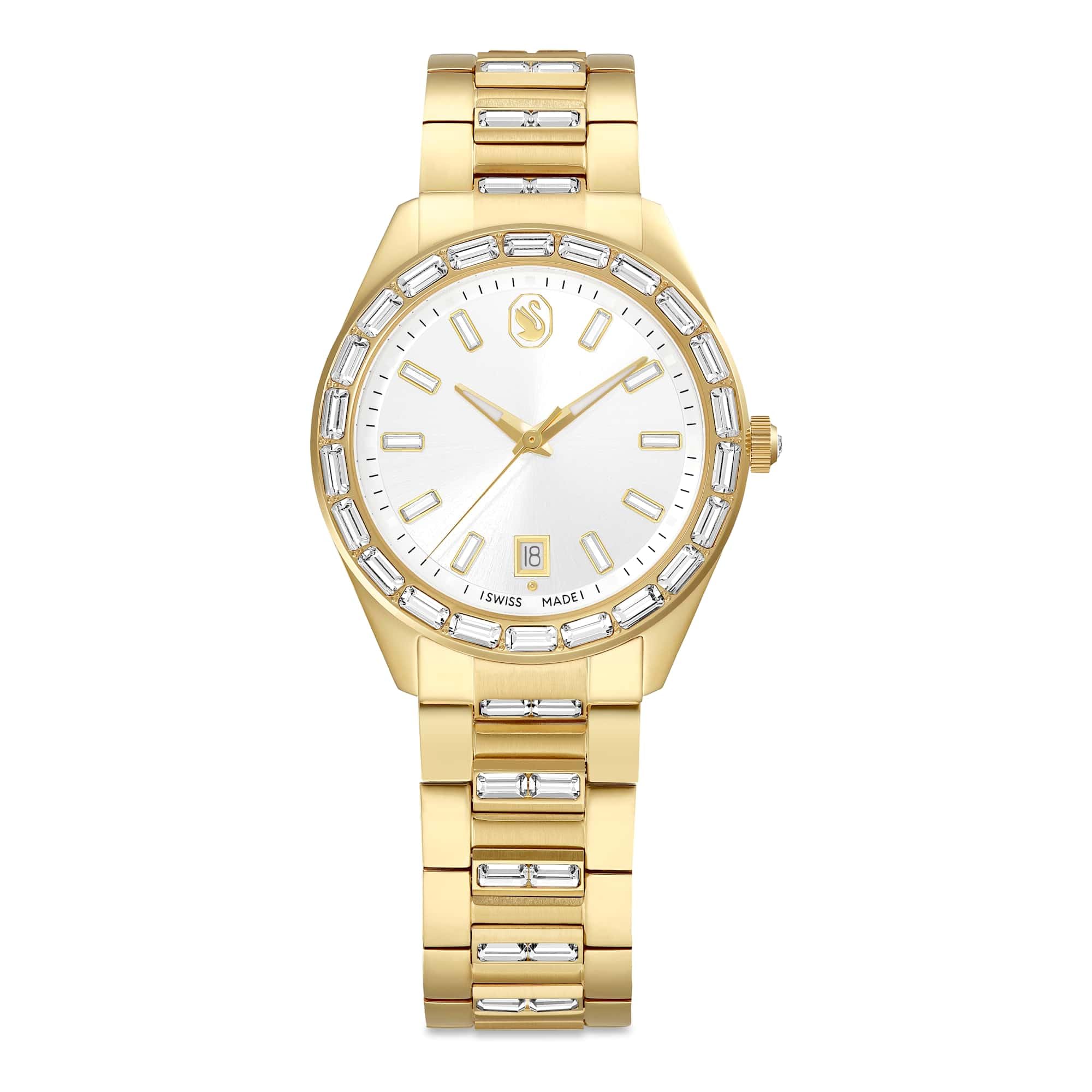 Swarovski Matrix Date Watch, Swiss Made, Metal Bracelet, Gold Tone, Gold-Tone Finish