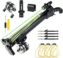 Estilingue de pesca, catapulta profissional de tiro de alongamento com roda de pesca de metal, dardo de peixe e faixa de borracha