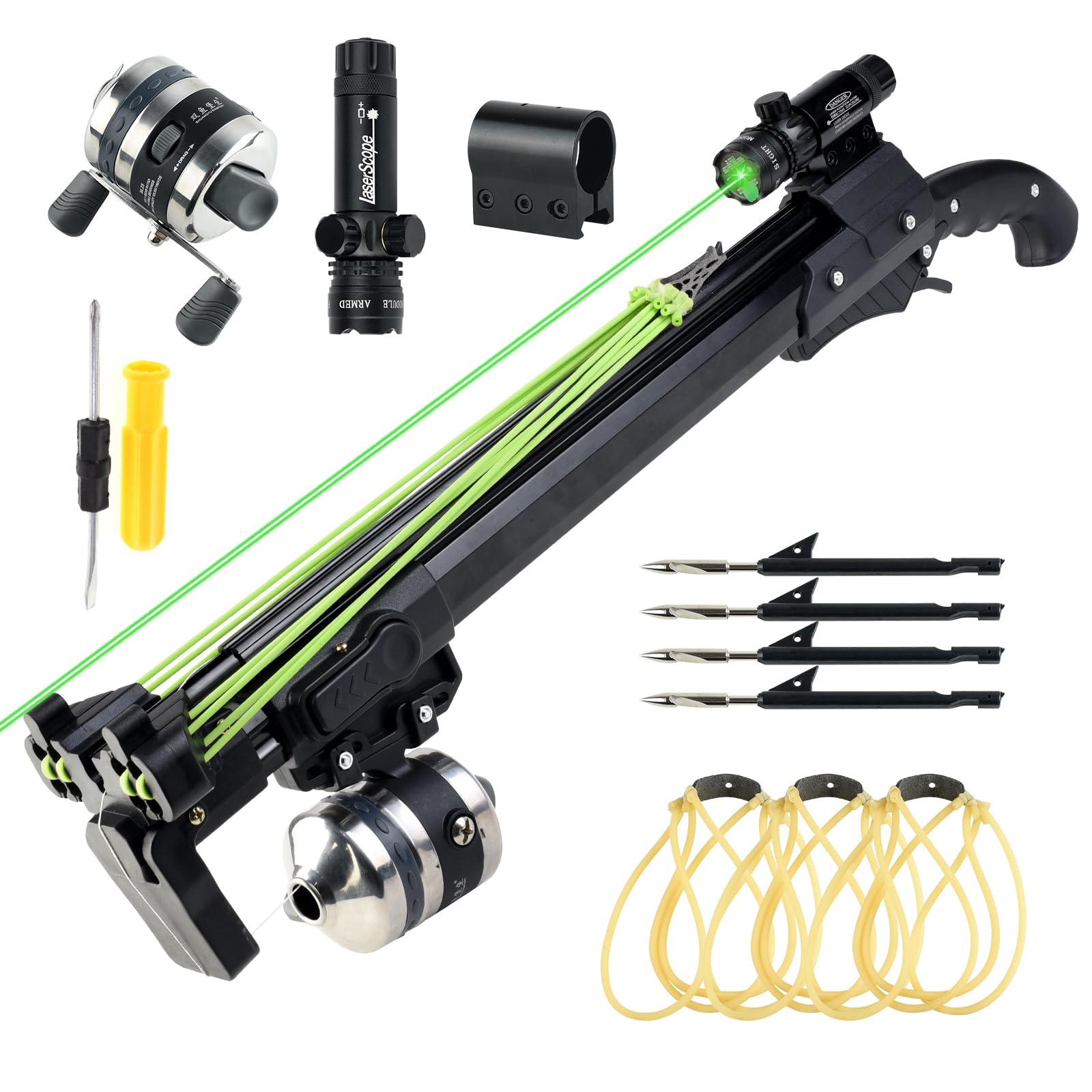Catch&Hunt Fishing Slingshot, Professional Pole Stretching Shooting Catapult with Metal Fishing Wheel, Fish Dart, and Rubber Band