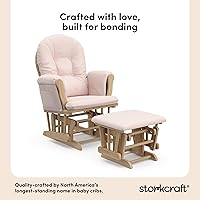 Vista 4 de Storkcraft Mecedora Deslizante Premium con Reposapiés (Natural/Rosa) — Certificada GREENGUARD Gold, Mecedora de Guardería, Artesanía de Madera
