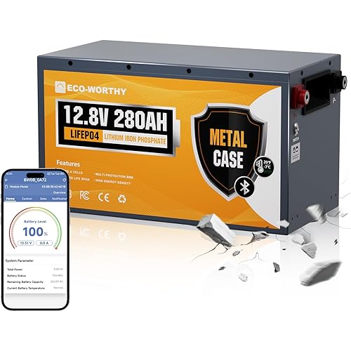ECO-WORTHY 12V 280Ah Metal Case LiFePO4 Lithium Battery with Bluetooth, Low-Temp Protection, Built in 200A BMS, 3584Wh Max for Off-Grid Solar, RV, Camper, Trolling Motor, Home Use
