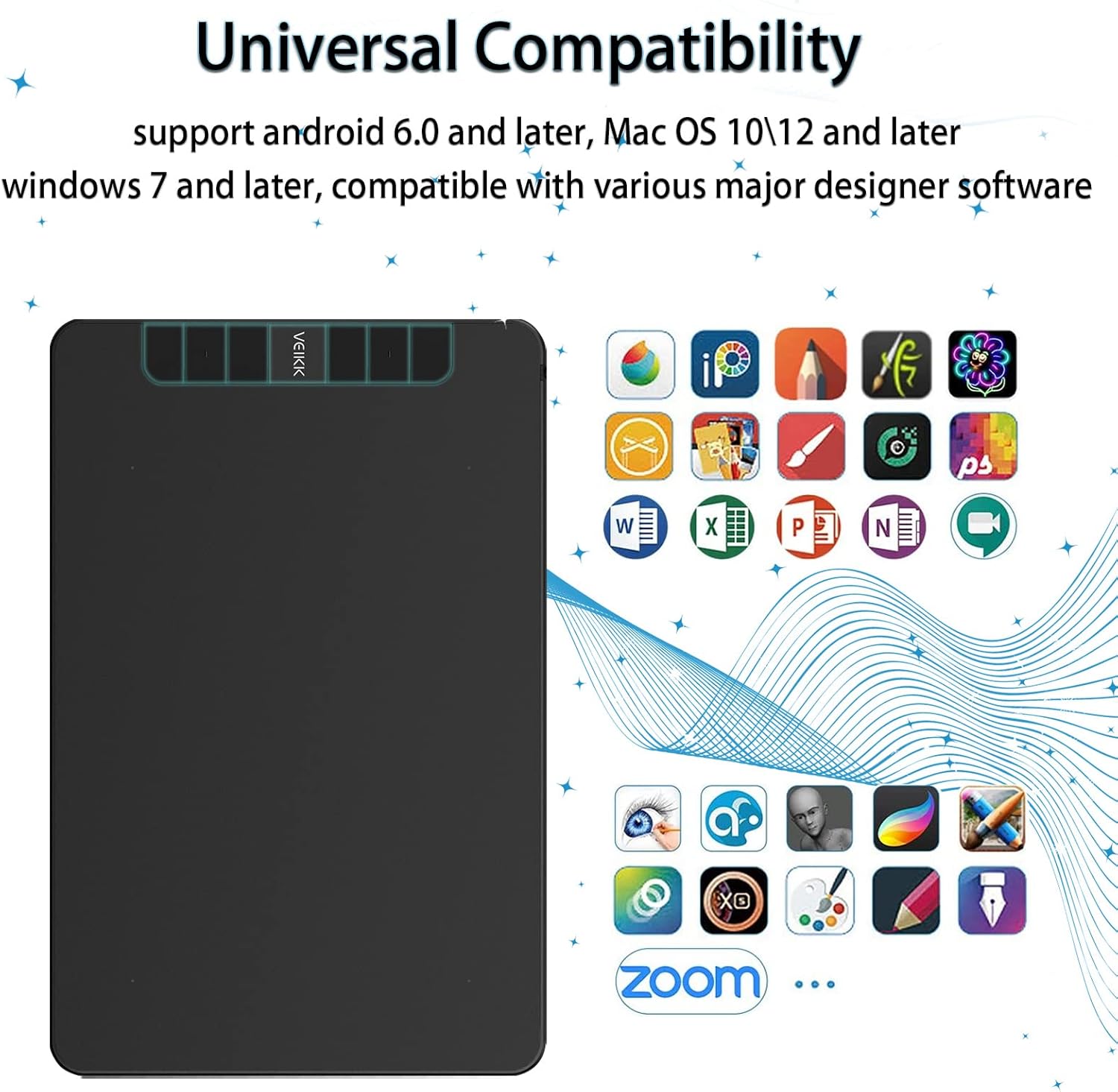 VK640 Update VEIKK Graphic Drawing Tablets Pen Tablet with Battery-Free Pen, Ideal for Graphics Drawing Work and Life