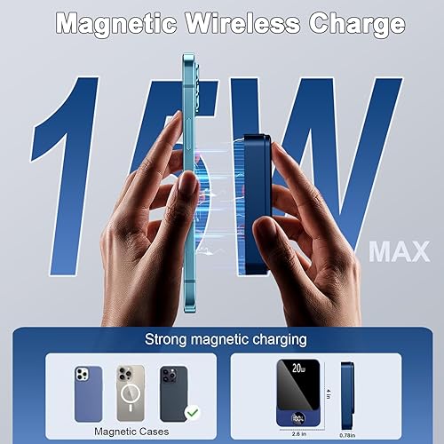 Miniatura 2 de Cargador portátil magnético, banco de energía de 10000 mAh con carga rápida PD 20 W, batería USB C de entrada y salida, compatible con Mag-Safe para