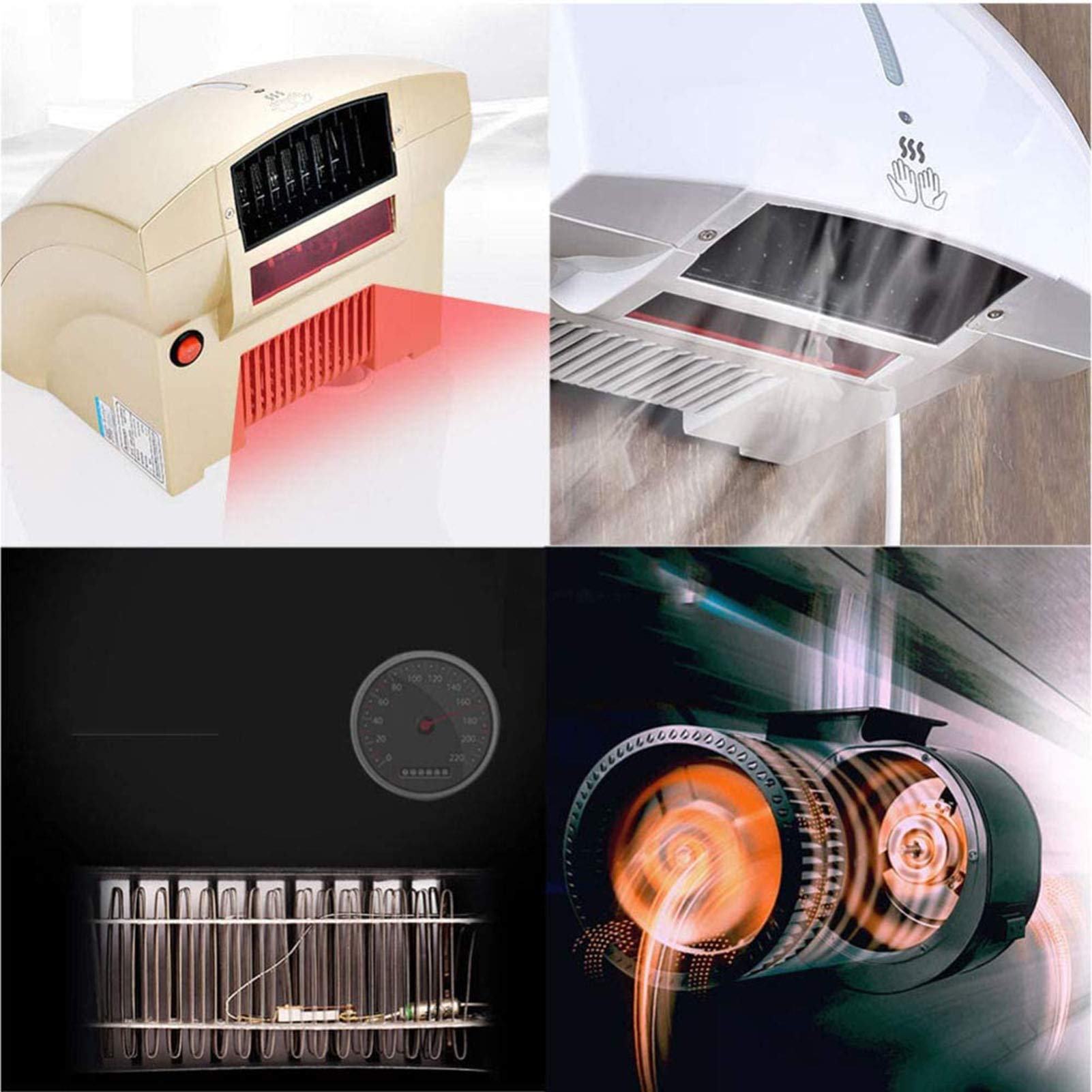 Professionale Asciugamani ad Aria Automatico Elettrico Alta velocità, a Parete, Asciugamani ad Aria in Coperchio ABS, Commerciale e Famiglia per Bagno,d'oro