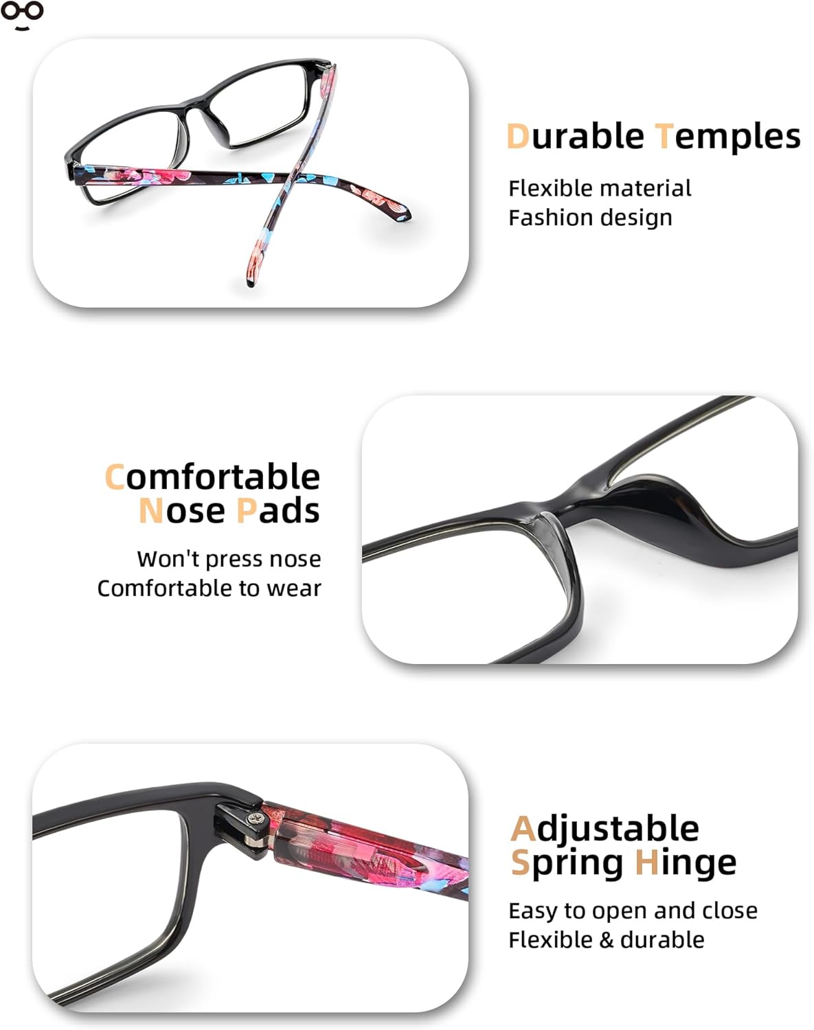 Reading Glasses for Women, 5 Pack Blue Light Blocking Readers, Lightweight Eyeglasses with Spring Hinge - Image 5