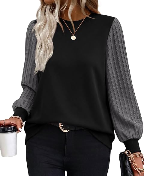 OFEEFAN Womens Sweatshirts Crewneck Long Sleeve Shirts Fall Top Color Block