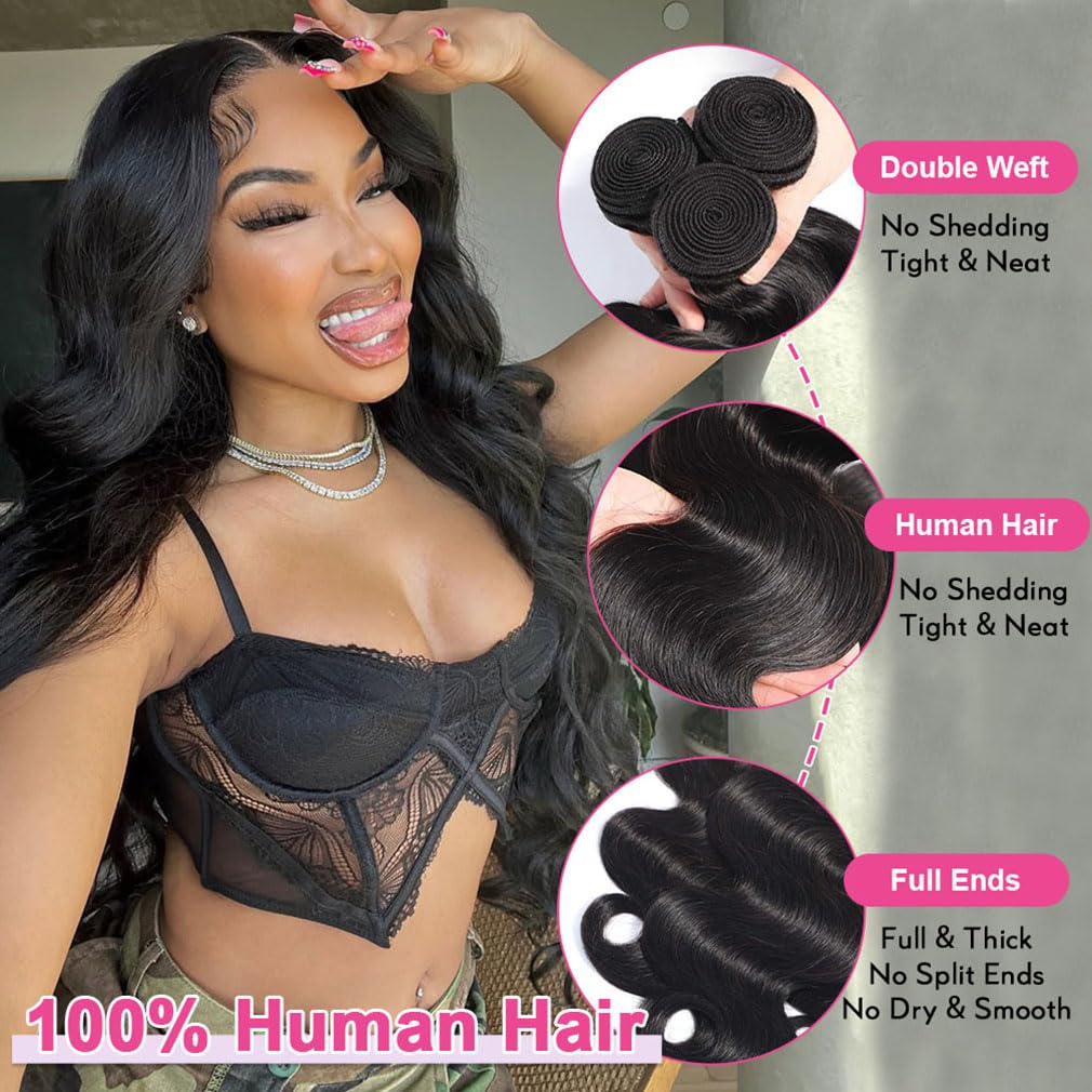 12A Body Wave Bundle Human Hair （14 Inch）100% Unprocessed Brazilian Virgin Weave one Bundle Human Hair Extensions for Black Women Natural Color
