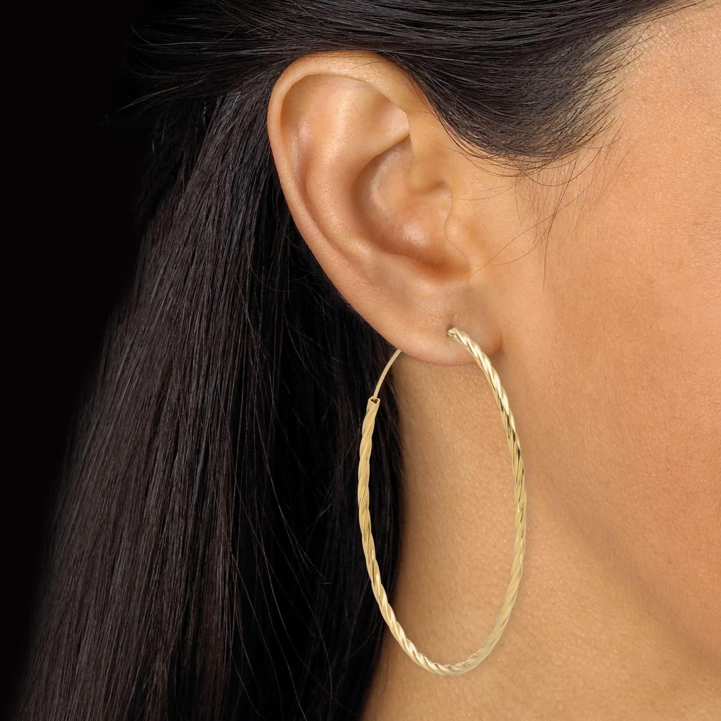 PalmBeach 18K Yellow Gold-plated Sterling Silver 2 Piece Polished and Textured Hoop Earring Set (58mm)