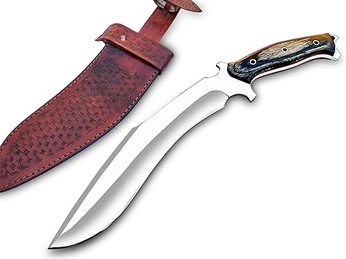 Miniatura 3 de WARIVO Cuchillo Kukri D2 hecho a mano de 15 pulgadas, machete de espiga completa de hoja fija para sobrevivir, limpiar arbustos, trabajo en el