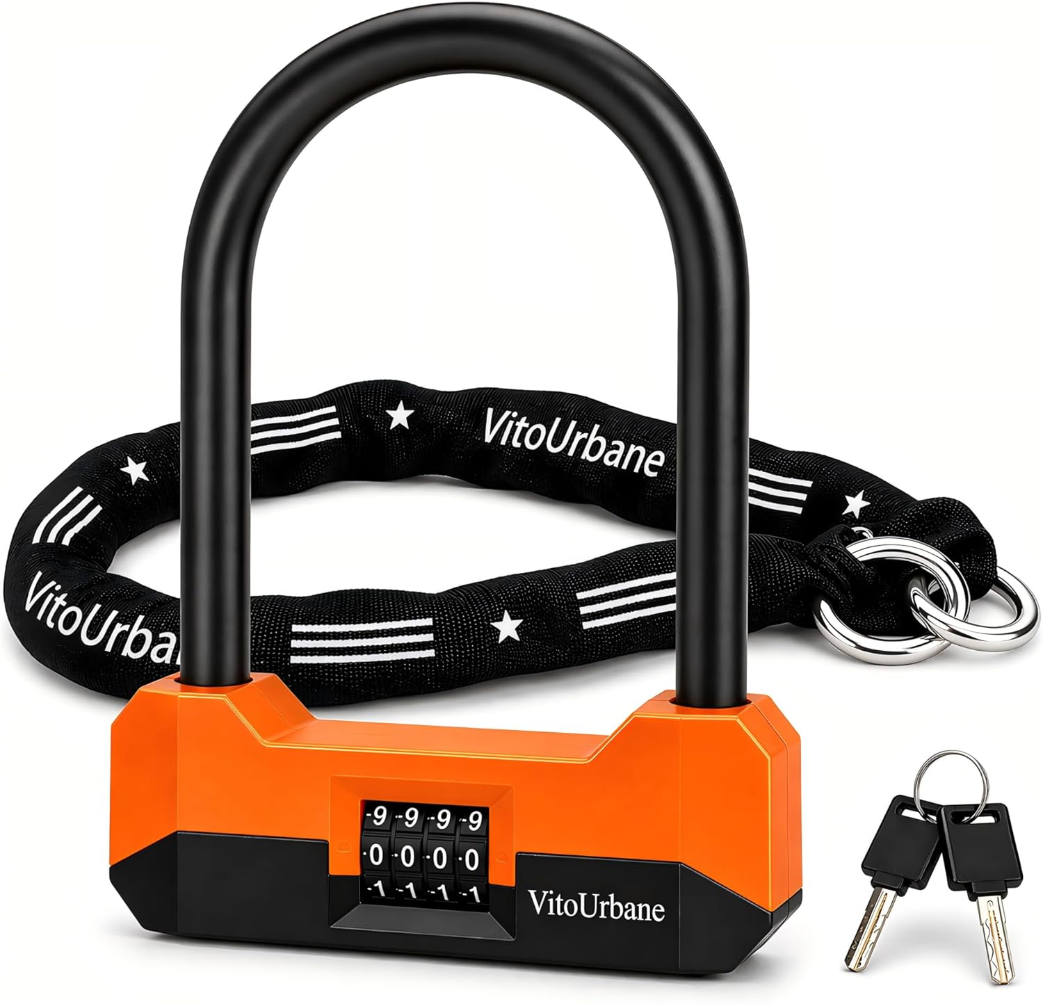 Combination U Lock and Chain Set - Heavy Duty Anti-Theft Combo Bike Lock for Electric Scooter, E-Bike & Bicycle, 4-Digit Resettable, Chain with Protective Sleeve