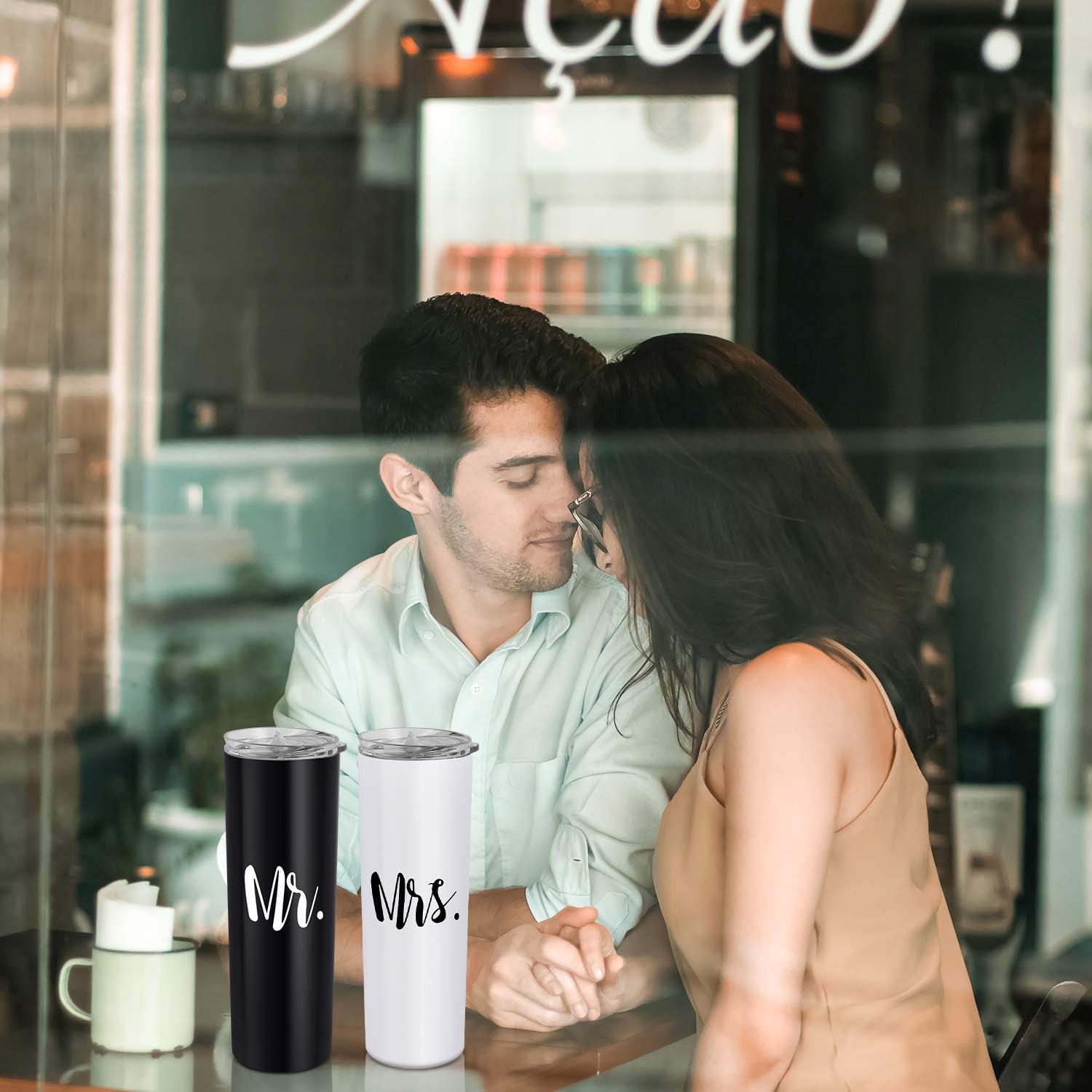 Qtencas Mr and Mrs Stainless Steel Insulated Tumbler Set, 20oz Wedding Gifts for Couples - Image 6