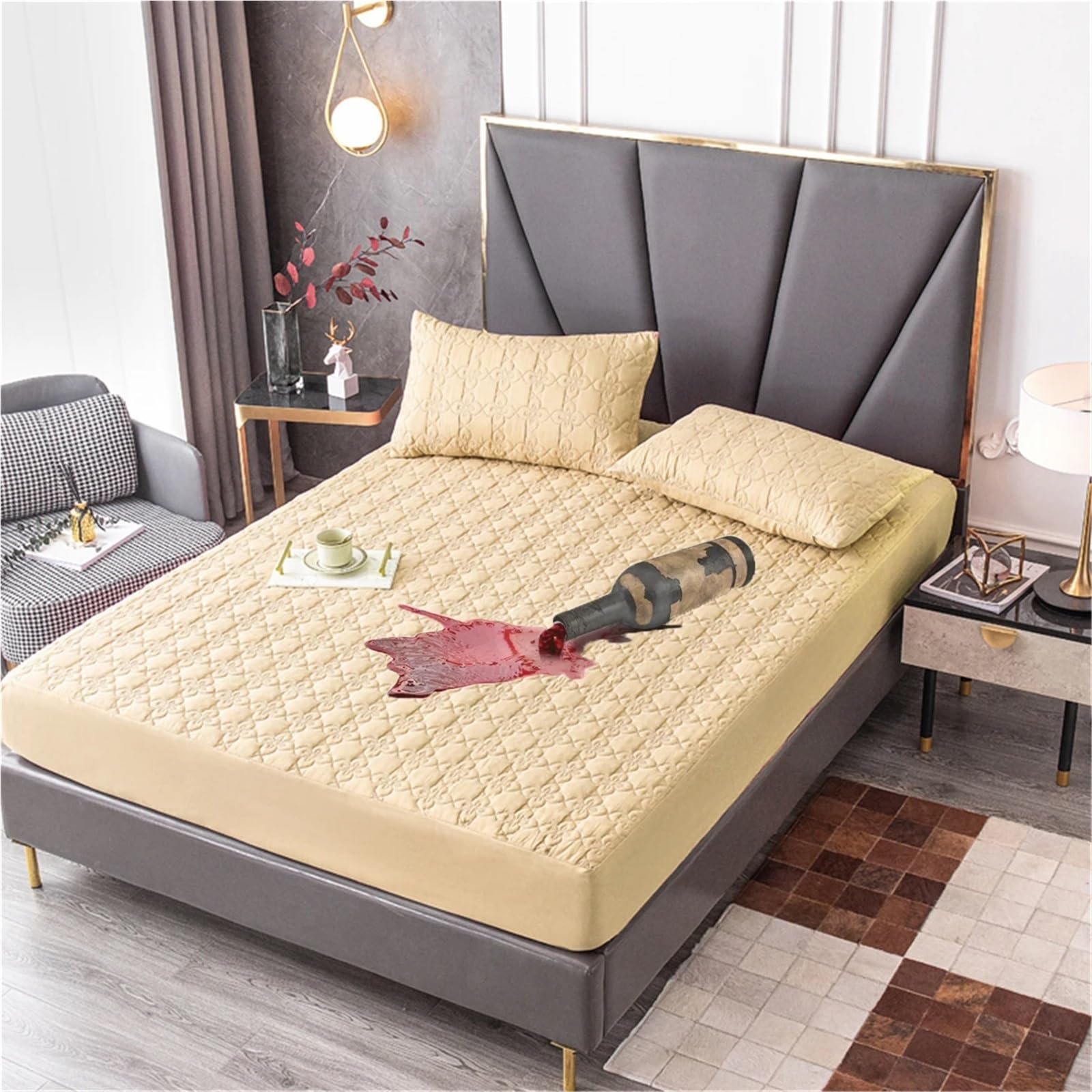 Funda de colchón Impermeable y Gruesa, Acolchada látex, Funda Cama, Almohadilla Protectora sábana Ajustable respetuosa con la Piel para ColchóN(Purple,160x200x30cm)