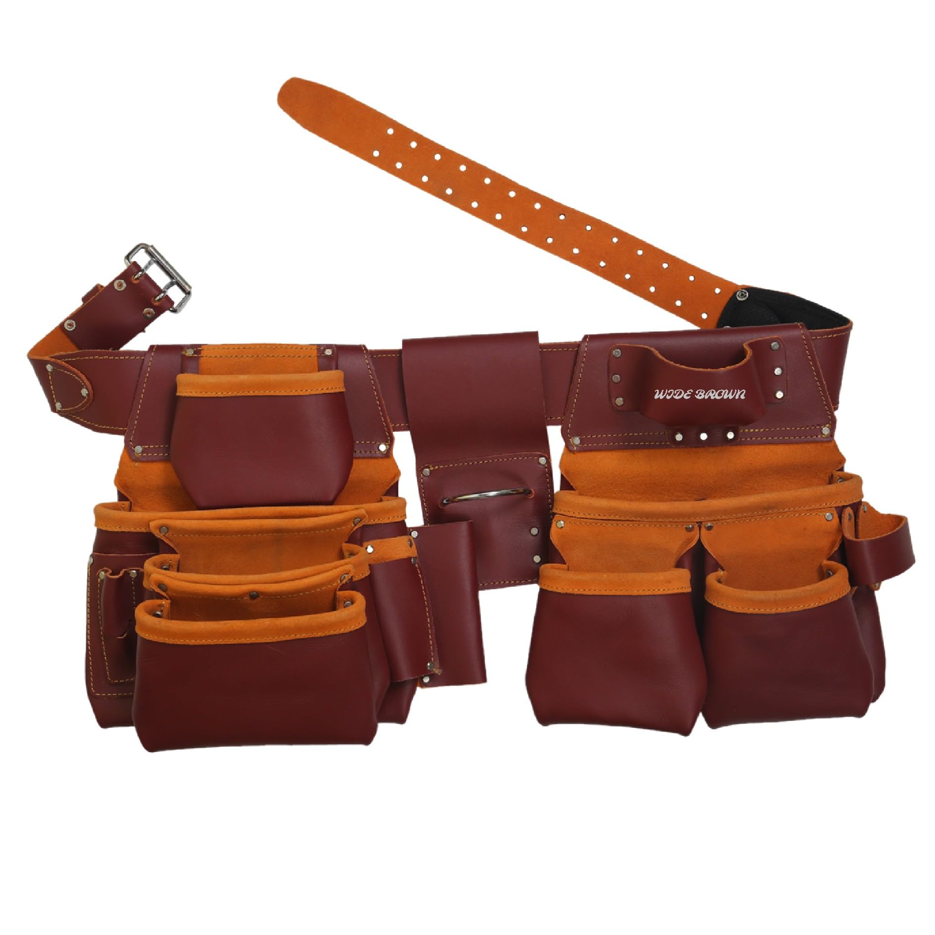Heavy Duty Leather Tool Belt for Carpenters, Framers, Electricians, with Multiple Pouches and Pockets